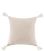 Color:Light Tan - Image 1 - Luna Collection Washed Linen Tasseled Square Pillow