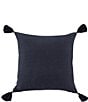 Color:Navy - Image 1 - Luna Collection Washed Linen Tasseled Square Pillow
