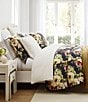 Color:Charcoal/Multi - Image 1 - Peony Collection Watercolor Floral Printed Washed Linen Duvet Cover Mini Set