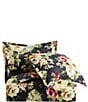 Color:Charcoal/Multi - Image 2 - Peony Collection Watercolor Floral Printed Washed Linen Duvet Cover Mini Set