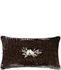 Color:Green Ochre - Image 1 - Stella Collection Western Floral Embroidered Faux Silk Velvet Lumbar Pillow