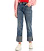 Color:Enchanted - Image 1 - High Rise Oversized Raw Edge Cuff Relaxed Straight Jeans