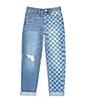 Color:Icarus - Image 1 - Big Girl 7-16 Solid/Check Roll-Cuff Five-Pocket Jeans