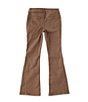 Color:Mocha - Image 2 - Big Girls 7-16 Angled Seam Shank Button Flare Leg Jean