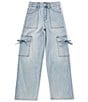Hippie Girl Big Girls Tie-Pocket Wide-Leg Cargo Jeans, Color:Blue - Image 1