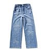 Hippie Girl Little Girls Sequin-Embellished Bow-Patterned Wide-Leg Jeans, Color:Elinor - Image 1