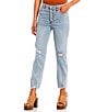 Hippie Laundry Exposed Button High Rise Distressed Slim Straight Leg Jeans, Color:Louie - Image 1