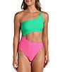 Color:Pink - Image 1 - Color Around The Block Cut-Out One Shoulder Neck One Piece Swimsuit