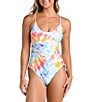Color:Multi - Image 1 - Ride or Dye Tie-Dye Side Rouching Scoop Neck One Piece Swimsuit