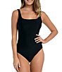 Color:Black - Image 1 - Solid Square Neck Tank One Piece Swimsuit