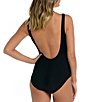 Color:Black - Image 2 - Solid Square Neck Tank One Piece Swimsuit