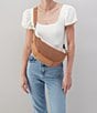 Color:Sepia - Image 4 - Knox Sling Woven Leather Crossbody Bag