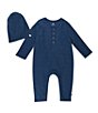 Color:Navy - Image 1 - Baby Clothing - Baby Boys Newborn - 12 Months Chunky Rib Coverall and Beanie Set