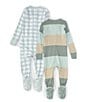Color:Sage - Image 2 - Baby Clothing Baby Boys 12 Months Round Neck Zipper Front 2-Pack Organic Sleeper