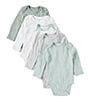 Color:Sage - Image 1 - Baby Clothing Baby Boys Newborn-12 Months Long Sleeve Organic Cotton Bodysuit 5-Pack