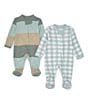 Color:Sage - Image 1 - Baby Clothing Baby Boys Newborn-9 Months 2-Pack Sage Gingham Star Sleep and Play Footie Coveralls