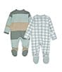 Color:Sage - Image 2 - Baby Clothing Baby Boys Newborn-9 Months 2-Pack Sage Gingham Star Sleep and Play Coveralls