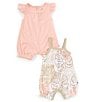 Color:Pink - Image 1 - Baby Girls Newborn-24 Months 2-Pack Flutter Sleeve and Strappy Romper Set