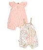 Color:Pink - Image 2 - Baby Girls Newborn-24 Months 2-Pack Flutter Sleeve and Strappy Romper Set