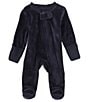 Color:Navy - Image 1 - Baby Girls Newborn-9 Months Round Neck Long Sleeve Velour Zip Front Footie Coverall