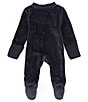 Color:Navy - Image 2 - Baby Girls Newborn-9 Months Round Neck Long Sleeve Velour Zip Front Footie Coverall