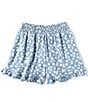 Color:Chambray - Image 2 - Big Girls 7-16 Floral Print Ruffle Hem Pull-On Shorts