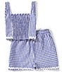 Honey & Sparkle Big Girls 7-16 Gingham Printed Smocked Tank & Shorts Set, Color:Navy/White - Image 2