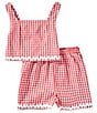 Honey & Sparkle Big Girls 7-16 Gingham Printed Smocked Tank & Shorts Set, Color:Red/White - Image 1