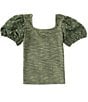 Color:Olive - Image 1 - Big Girls 7-16 Puffed Sleeve Clip Dot Top