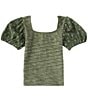 Color:Olive - Image 2 - Big Girls 7-16 Puffed Sleeve Clip Dot Top