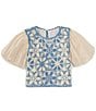 Color:Chambray - Image 1 - Big Girls 7-16 Puffed-Sleeve Crocheted Top