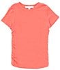 Color:Coral - Image 1 - Big Girls 7-16 Short-Sleeve Cinched Rib Knit Top