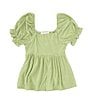 Color:Olive - Image 1 - Big Girls 7-16 Short-Sleeve Dot Babydoll Top