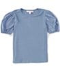 Color:Chambray - Image 1 - Big Girls 7-16 Short Sleeve Knit-To-Woven Top