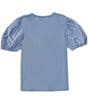 Color:Chambray - Image 2 - Big Girls 7-16 Short Sleeve Knit-To-Woven Top