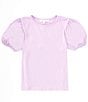 Color:Lavender - Image 1 - Big Girls 7-16 Short Sleeve Knit-To-Woven Top