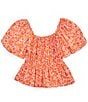 Color:Coral - Image 1 - Big Girls 7-16 Short-Sleeve Smocked Floral Printed Top