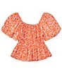 Color:Coral - Image 2 - Big Girls 7-16 Short-Sleeve Smocked Floral Printed Top