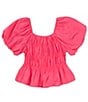 Color:Fuchsia - Image 1 - Big Girls 7-16 Short-Sleeve Smocked Top