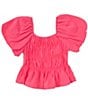 Color:Fuchsia - Image 2 - Big Girls 7-16 Short-Sleeve Smocked Top