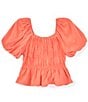 Color:Coral - Image 1 - Big Girls 7-16 Short-Sleeve Smocked Top