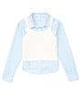 Color:Off-White - Image 2 - Big Girls 7-16 Two-Fer Sweater Vest And Button Front Blouse
