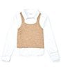 Color:Tan - Image 2 - Big Girls 7-16 Two-Fer Sweater Vest And Button Front Blouse