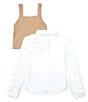 Color:Tan - Image 3 - Big Girls 7-16 Two-Fer Sweater Vest And Button Front Blouse