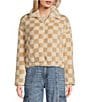 Honey & Sparkle Checkered Fleece Quarter Zip Jacket, Color:Natural/White - Image 1