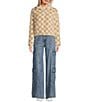 Honey & Sparkle Checkered Fleece Quarter Zip Jacket, Color:Natural/White - Image 3