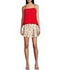 Color:Cream/Red - Image 3 - Cherry Printed Built-In Shorts Mini Satin Slip Skirt