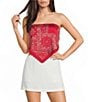 Honey & Sparkle Bandana Printed Strapless Tie Back Pointed Hem Top - Image 1