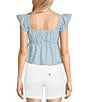 Honey & Sparkle Eyelet Printed Chiffon Smocked Butterfly Sleeve Babydoll Top, Color:Chambray - Image 2