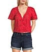 Honey & Sparkle Eyelet Short Sleeve Tie Front Blouse - Image 1